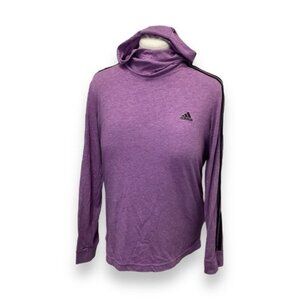 Adidas Women's Cowl Neck Iconic Stripes Logo Climalite Hoodie, Purple, sz L